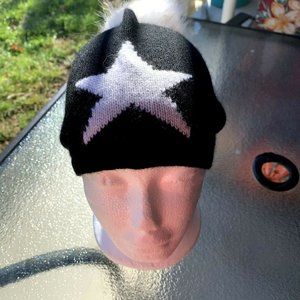 NWT Hannah Rose 100% black cashmere hat with pompom